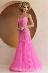 Hera Gown - Pink - Tulle & Floral Lace Mermaid Dress