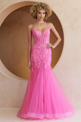 Hera Gown - Pink - Tulle & Floral Lace Mermaid Dress