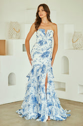 Camille Gown - Floral Mermaid Fitted Strapless Dress