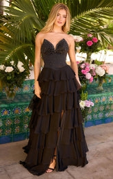 26407 - Ava Presley - Strapless Chiffon Gown With Tiered Skirt
