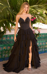 26407 - Ava Presley - Strapless Chiffon Gown With Tiered Skirt