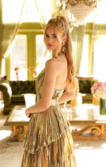 29220 - Ava Presley - Metallic Ruffle Halter Dress