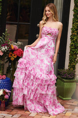 40026 - Ava Presley - Chiffon Floral Print Dress with Keyhole