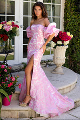 40033 - Ava Presley - Off-the-Shoulder Fitted Brocade Dress