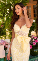 42218 - Ava Presley - Fitted Floral Gown With Bow