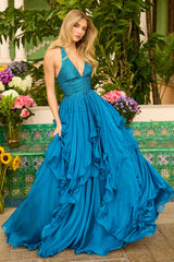 42238 - Ava Presley - Halter Ball Gown With Ruffled Skirt