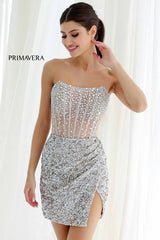 4231 - Primavera - Strapless Crystal Embellished Mini Dress