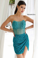 4231 - Primavera - Strapless Crystal Embellished Mini Dress