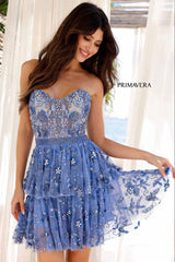 4263 - Primavera - Ruffle Skirt Short Beaded Dress