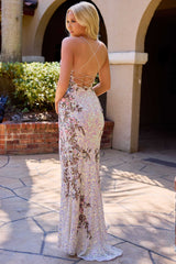 4511 - Primavera - Deep V Beaded Gown with Floral Details