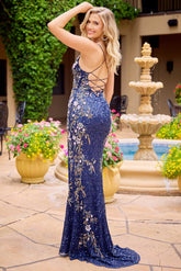 4511 - Primavera - Deep V Beaded Gown with Floral Details