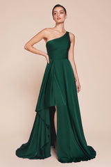 MIRANDA GOWN - ONE SHOULDER SOFT SATIN A-LINE DRESS