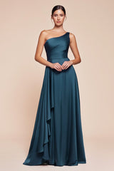 MIRANDA GOWN - ONE SHOULDER SOFT SATIN A-LINE DRESS