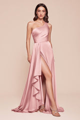 MIRANDA GOWN - ONE SHOULDER SOFT SATIN A-LINE DRESS