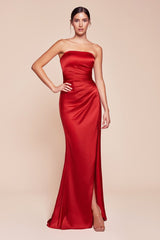 NICOLETTE GOWN - STRAPLESS LUXE SATIN DRESS & SCARF