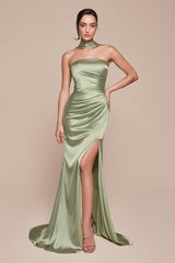 NICOLETTE GOWN - STRAPLESS LUXE SATIN DRESS & SCARF