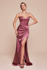 Jocelyn Gown - Fitted Satin Bustier Luxe Satin Gown