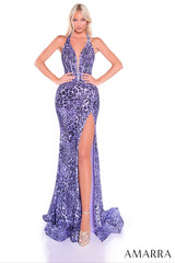 89399 - Amarra - Plunging Halter Leopard Print Gown