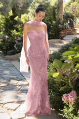 A1484 - Meadow Lark Fitted Column Dress With Scarf - Andrea & Leo
