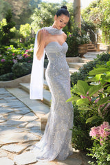 A1484 - Meadow Lark Fitted Column Dress With Scarf - Andrea & Leo