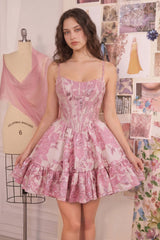A1522 - Floral Jacquard Cocktail Dress - Andrea & Leo Couture