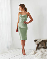 Aspen Midi Dress - Sage Satin Slip Dress - FINAL SALE