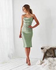 Aspen Midi Dress - Sage Satin Slip Dress - FINAL SALE