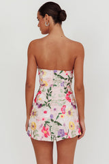 Gardenia Mini Dress - Strapless Floral Embroidered Mini