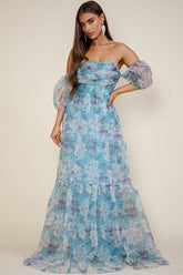 Breezy Maxi Dress - Floral Blue Organza