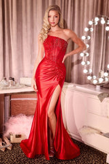 Fierra Gown - Fitted Satin Dress with Beaded Bodice
