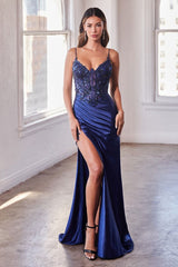 CALLIOPE GOWN - STRETCH SATIN GLITTER & LACE DRESS