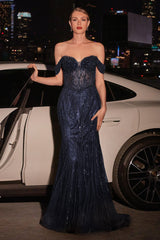 Annette Gown - OFF THE SHOULDER FLORAL BEADED GOWN