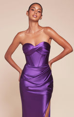 KOLLYN GOWN - STRAPLESS LUXE SATIN FITTED GOWN