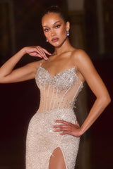 Maria Gown - Crystal Champagne Beaded Dress
