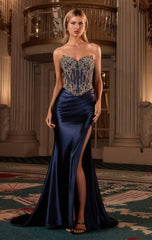 KIMORA GOWN - CRYSTAL CORSET SATIN DRESS