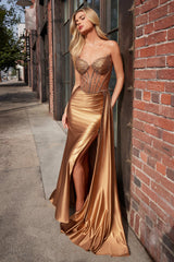 Olympia Gown - Sienna Gold - Strapless Dress With Side Sash
