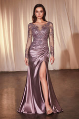 Sandra Gown - Lace Long Sleeve Satin Formal Dress