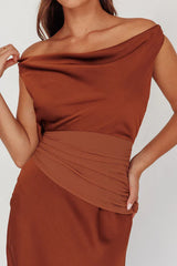 JUDY MAXI - COCOA BROWN SATIN DRESS WITH OPEN BACK