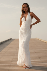 Rue Maxi Dress - White Lace & Rosette Dress