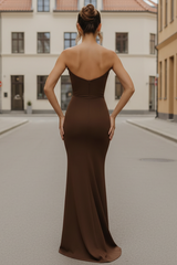 Daris Gown - Chocolate - Cat-Eye Scoop Neckline Dress