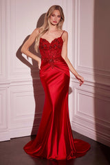 DELLA GOWN - FITTED SATIN & LACE EMBELLISHED GOWN