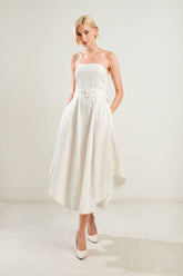 LIFE'S COMPASS - WHITE STRAPLESS MIDI DRESS