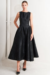 TEXTURED BLACK MIDI DRESS WITH OPEN BACK - FINAL SALE