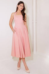 CAUGHT IN THE RAIN HALTER MIDI DRESS - SOFT PINK - FINAL SALE