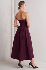 OPERA WINE BURGUNDY MIDI DRESS WITH POCKETS