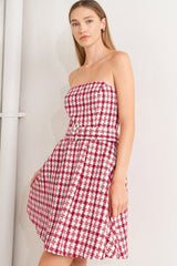 RED CHECK TWEED MINI DRESS