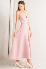 WEEKEND DATE PINK STRAPLESS MIDI DRESS