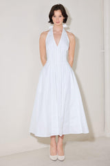 POWDER SKY HALTER WHITE MIDI DRESS - FINAL SALE