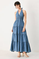 OCEAN SKY DENIM MAXI DRESS