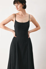 SHEER MIDNIGHT STORY BLACK MIDI DRESS